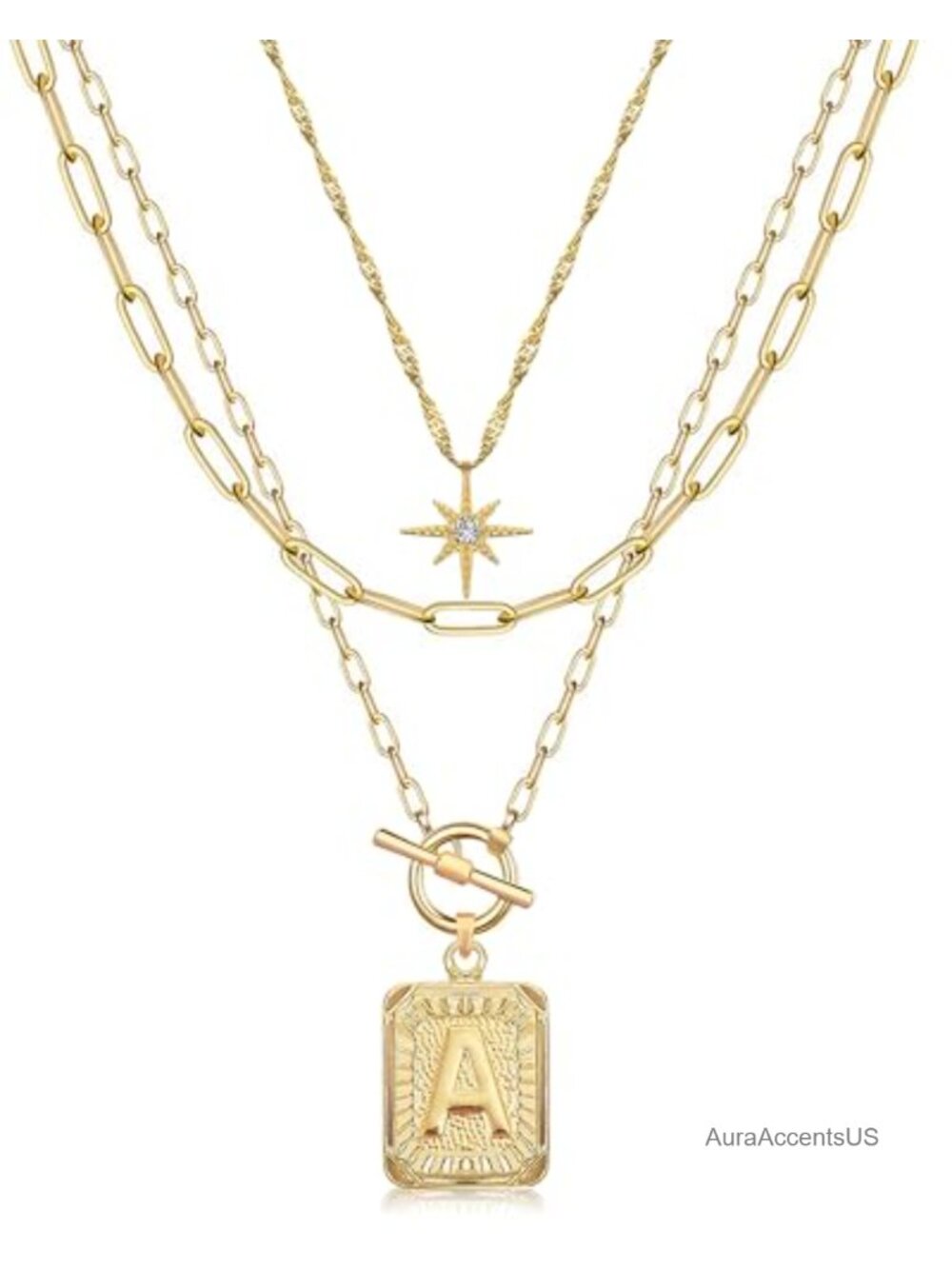 Layered Initial Necklaces Women 14K Gold Plated Brass Choker Pendant